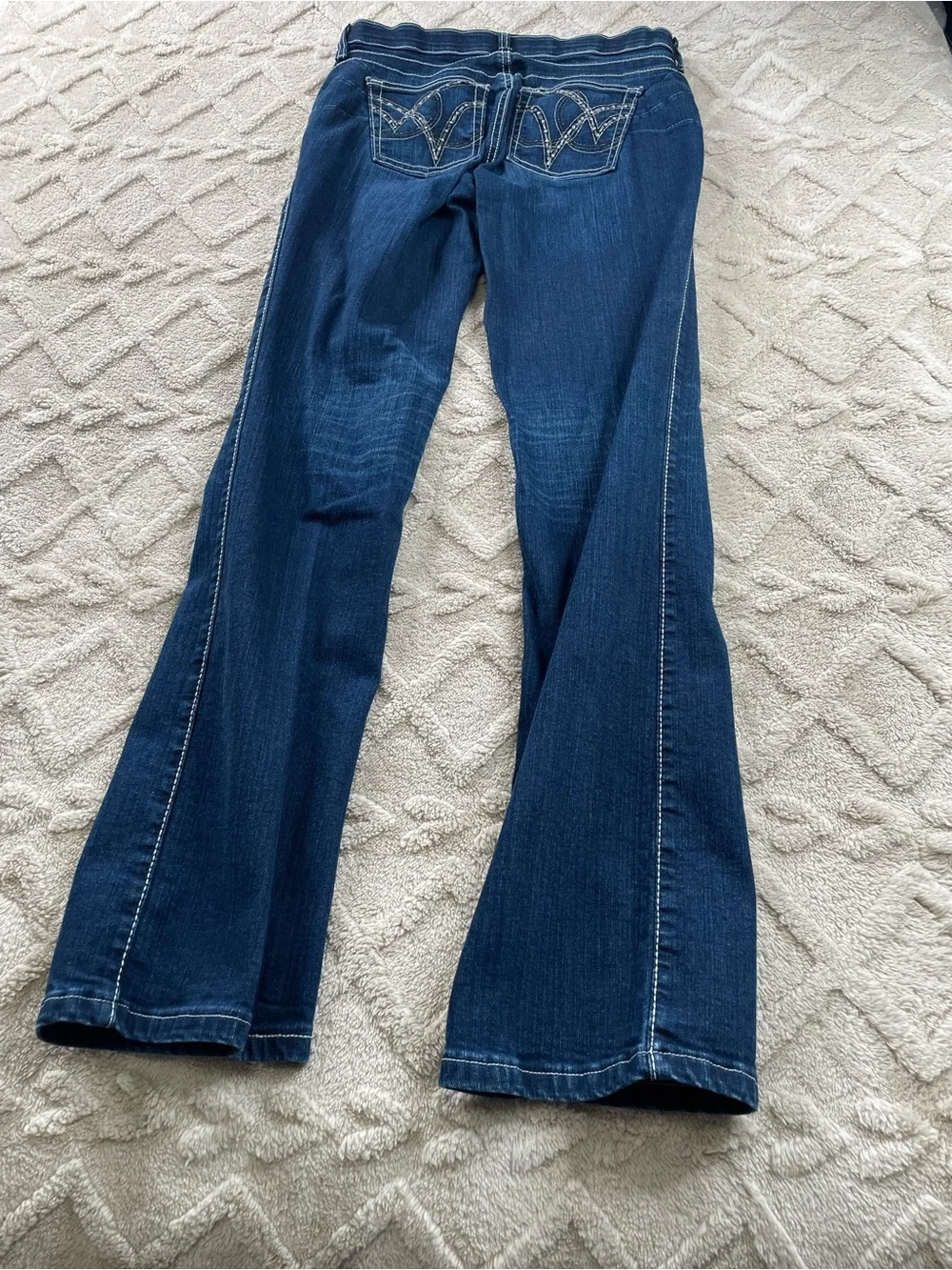 Wrangler Dark Indigo Flare Jeans W/ White Stitching ~ Sz‎ 5/6 Q Baby Jeans